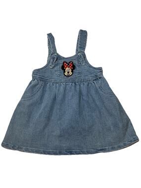 Disney Minnie Mouse Denim Jumper Baby Size 12 M Blue Embroidered Overall Dress